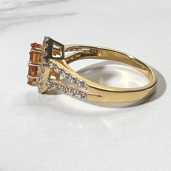 0.79ct Marquise Madeira Citrine w/0.29ctw Round White Zircon 18K YG Over SS Ring